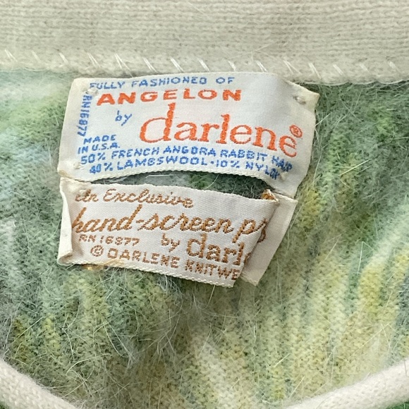 VTG Angelon Darlene Cardigan French Angora Rabbit Hair Lambs Wool Floral Green - Picture 4 of 14